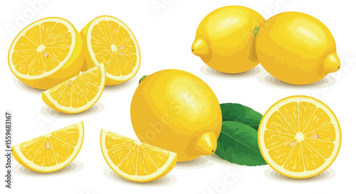 Fresh lemon collection vector illustration for citrus designs in flat style
