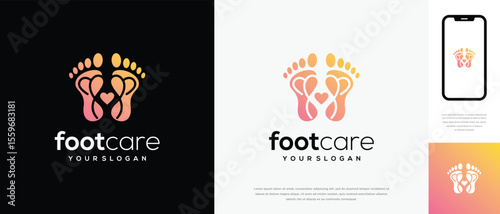 Foot care love logo design. Podiatry foot care logo template. Foot love logo symbol icon