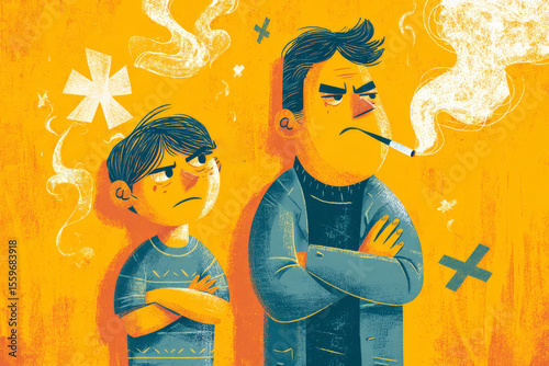 Illustration of a children don't like it when adults smoke , Generative AI
