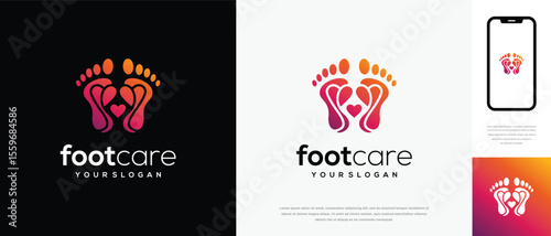 Foot care love logo design. Podiatry foot care logo template. Foot love logo symbol icon