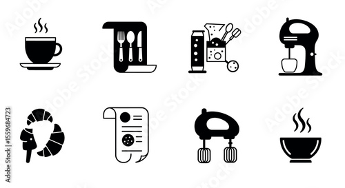 Breakfast icons: flat vector illustration for menu and recipe designs