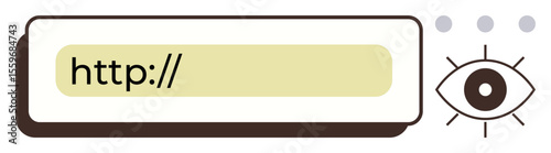 Internet search bar with http text, surrounded by an eye icon and decorative dots. Ideal for online privacy, cybersecurity, browsing awareness, surveillance, web monitoring, internet safety, simple