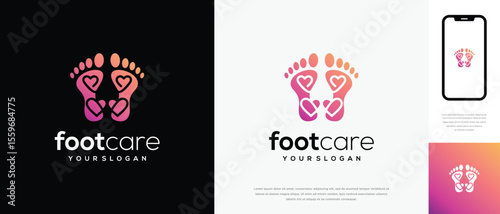 Foot care love logo design. Podiatry foot care logo template. Foot love logo symbol icon
