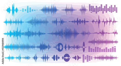 Vibrant sound waves vector illustration for music design projects