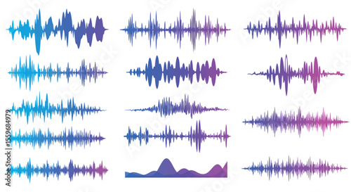 Vibrant sound waves vector illustration for audio design in gradient flat style