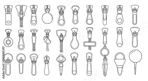 Zipper pull options collection: vector illustration for fashion design, line style