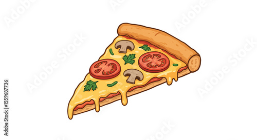 Delicious pizza slice vector illustration - perfect for food design, menu, poster, flat style