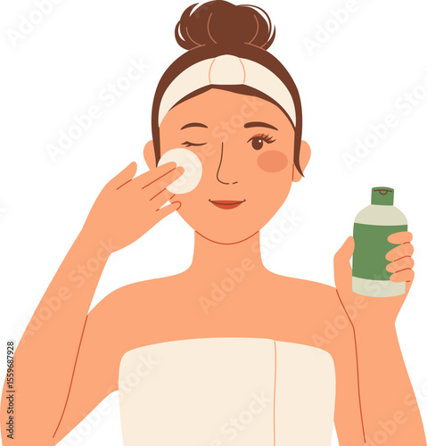 Woman Using Makeup Remover Skincare Routine

