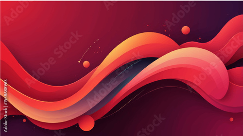 Abstract red background with flowing wave lines and artistic curved design elements