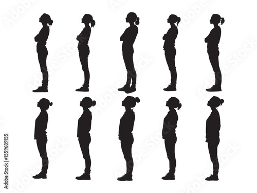Silhouette of Diverse Women in Profile, Looking Upward