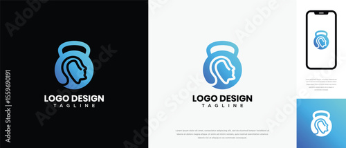 fitness logo design template human head. fitness human logo icon