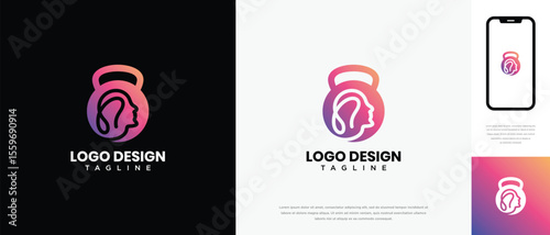 fitness logo design template human head. fitness human logo icon