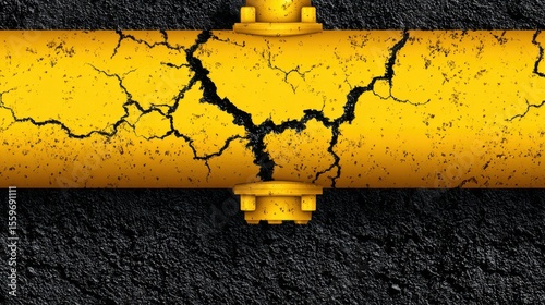 Cracked Yellow Pipe on Dark Background with Detail and Texture