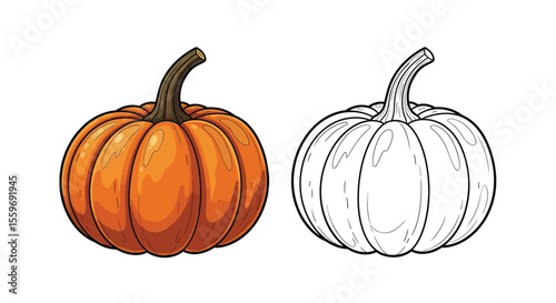 Pumpkin Vegetable Coloring Page with Full Color and Outline Vegetable Art Kids Activity