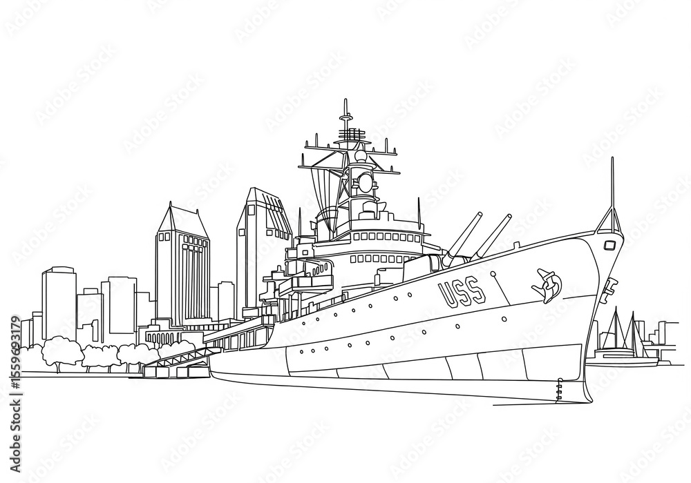 Obraz premium USS Midway Museum in San Diego one line drawing