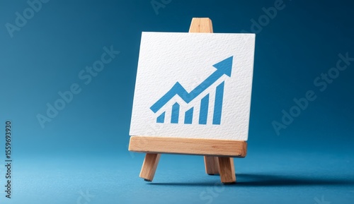 a wooden easel with a blue upward-pointing arrow