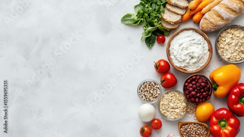 Fresh Ingredients for Healthy Cooking on a Light Background