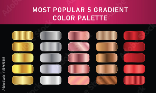 Metallic gradient foil background. most popular gradient. Gold, Pink gold, Silver and Holographic metal vector template