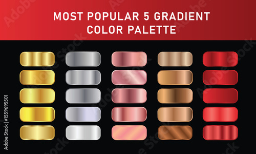 Metallic gradient foil background. most popular gradient. Gold, Pink gold, Silver and Holographic metal vector template