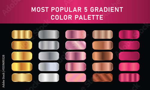 Metallic gradient foil background. most popular gradient. Gold, Pink gold, Silver and Holographic metal vector template