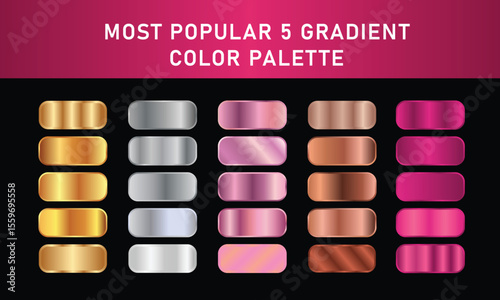 Metallic gradient foil background. most popular gradient. Gold, Pink gold, Silver and Holographic metal vector template