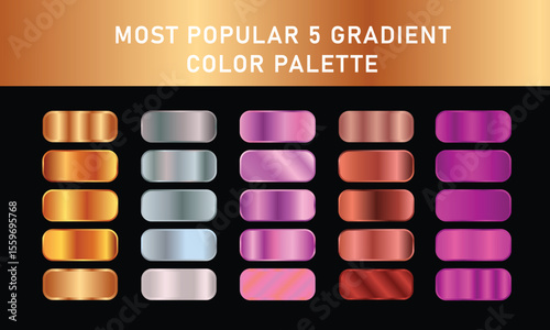 Metallic gradient foil background. most popular gradient. Gold, Pink gold, Silver and Holographic metal vector template