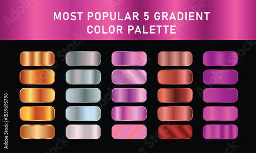 Metallic gradient foil background. most popular gradient. Gold, Pink gold, Silver and Holographic metal vector template
