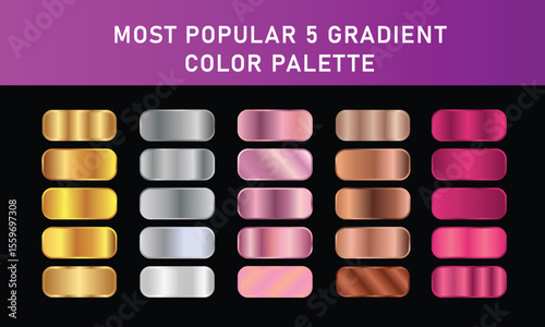 Metallic gradient foil background. most popular gradient. Gold, Pink gold, Silver and Holographic metal vector template