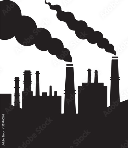 Industrial Skyline Silhouette with Smoke

