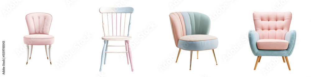 Naklejka premium Pastel Colored Chairs Collection - Elegant Upholstered Furniture Set