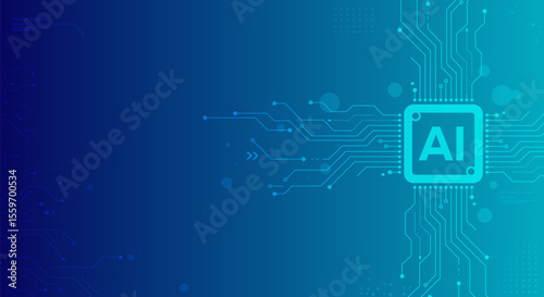 AI Chipset on Circuit Board, Artificial Intelligence Abstract Background – Machine Learning Technology Concept, Vector Illustration for Web Template and Banner