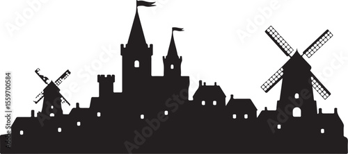 Castle and Urban Skyline Silhouette 

