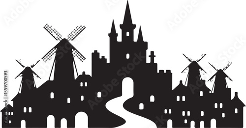 Castle and Urban Skyline Silhouette 

