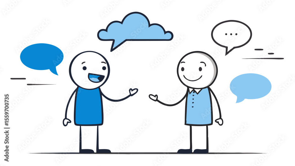 Stick Figure Conversation Illustrations with Speech Bubbles and Clouds Stick Figure Conversation Illustrations with Speech Bubbles and Clouds