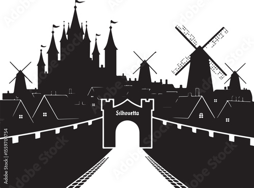 Castle and Urban Skyline Silhouette 

