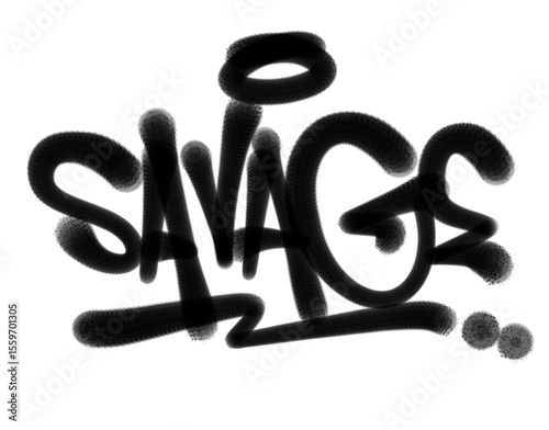 textured sprayed graffiti letters SAVAGE isolated in black