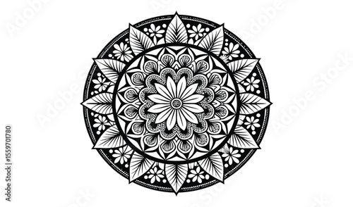 Ornate black and white mandala design element