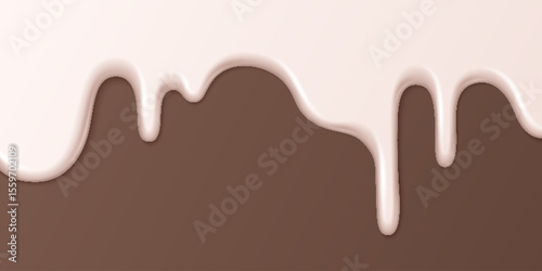 Pink ice cream drip melting over chocolate brown background. Sweet dessert topping flowing down with glossy texture for confectionery designs, bakery promotions, summer treats food packaging.