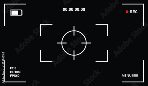 Video camera viewfinder frame. Camera recording screen template for overlay.Video recording screen. Photo camera viewfinders. Modern focusing screen. Vector illustration