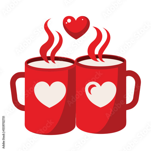 A cute cartoon two coffee cup with a smiling face, Funny vector illustration.
