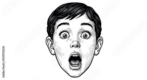 Surprised expression vector illustration - black and white hand drawn style for design