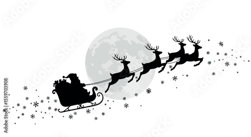 Santa claus sleigh journey vector illustration: christmas design for card or poster in silhouette style