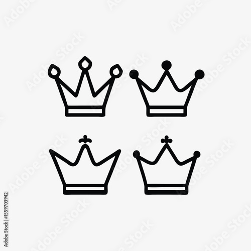 simple black crown line art icons vector template