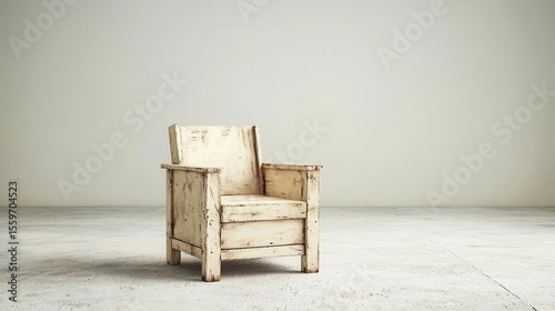 Rustic wooden armchair in minimalistic interior setting
