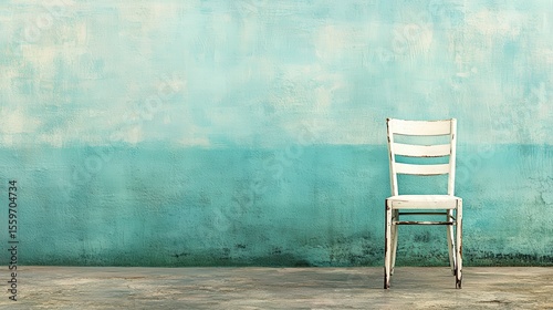 Vintage Chair Against Textured Blue Wall in Minimalist Setting