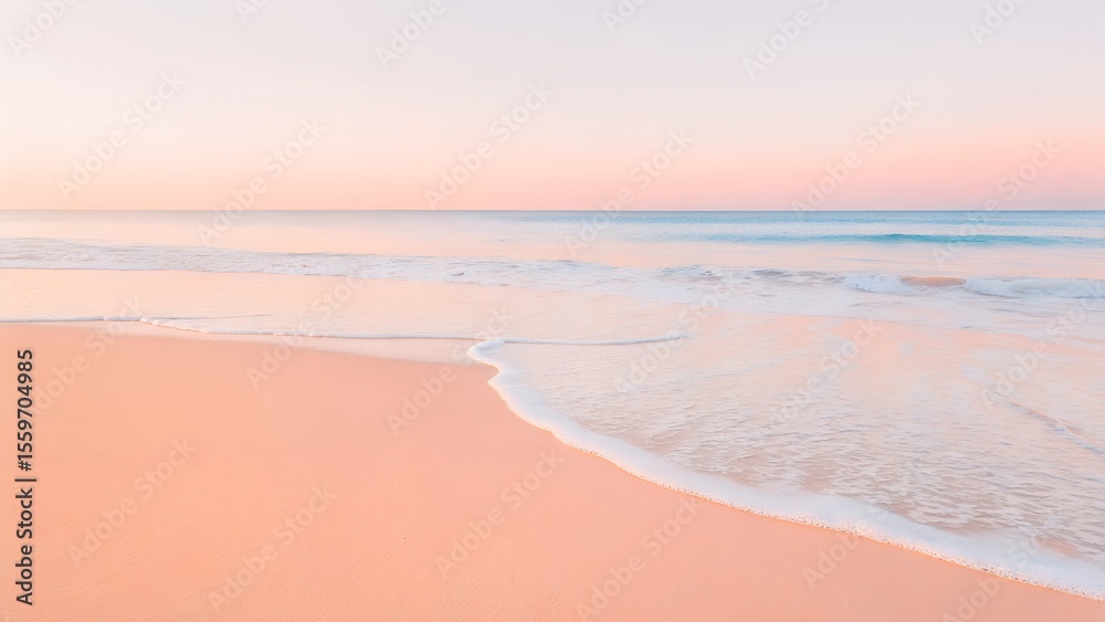 Fototapeta premium Soft Pastel Sunset Over Calm Ocean Beach | Peaceful Seascape, Tranquil Horizon, Pastel Sky