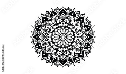 Intricate black and white mandala design element