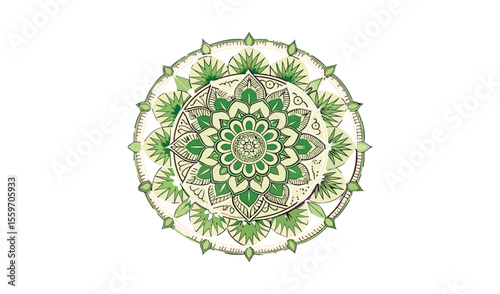 Green and beige ornate mandala design element