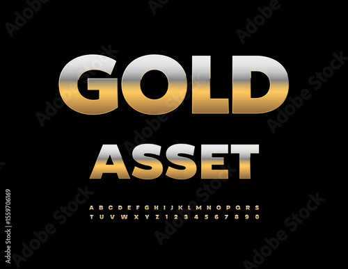 Vector Premium logo Gold Asset. Shiny Gold Font. Luxury Alphabet Letters and Numbers set.