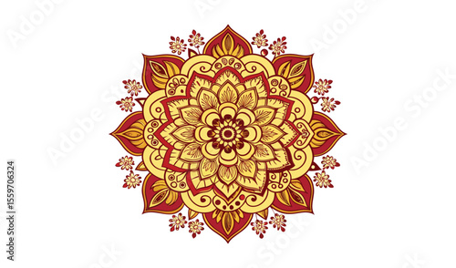 Ornate red and gold mandala design element